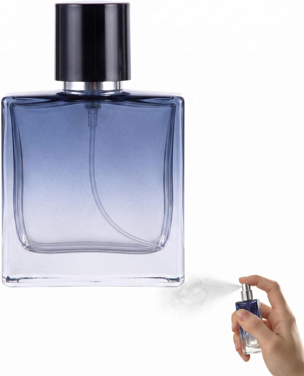 Parfumverstuiver, 50 ml, van glas, navulbaar, met blauw kleurverloop, elegante parfumfles met fijne nevel voor reizen en thuis