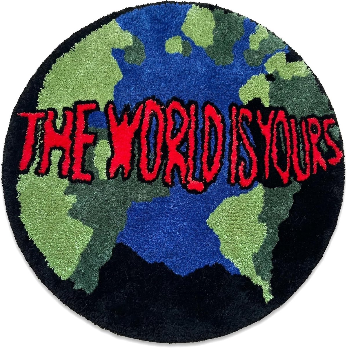 Tapijt, rond, handgetuft tapijt, kleurrijk, zacht, antislip, designertapijt, The World is Yours voor woonkamer, slaapkamer, tienerkamer en moderne woondecoratie