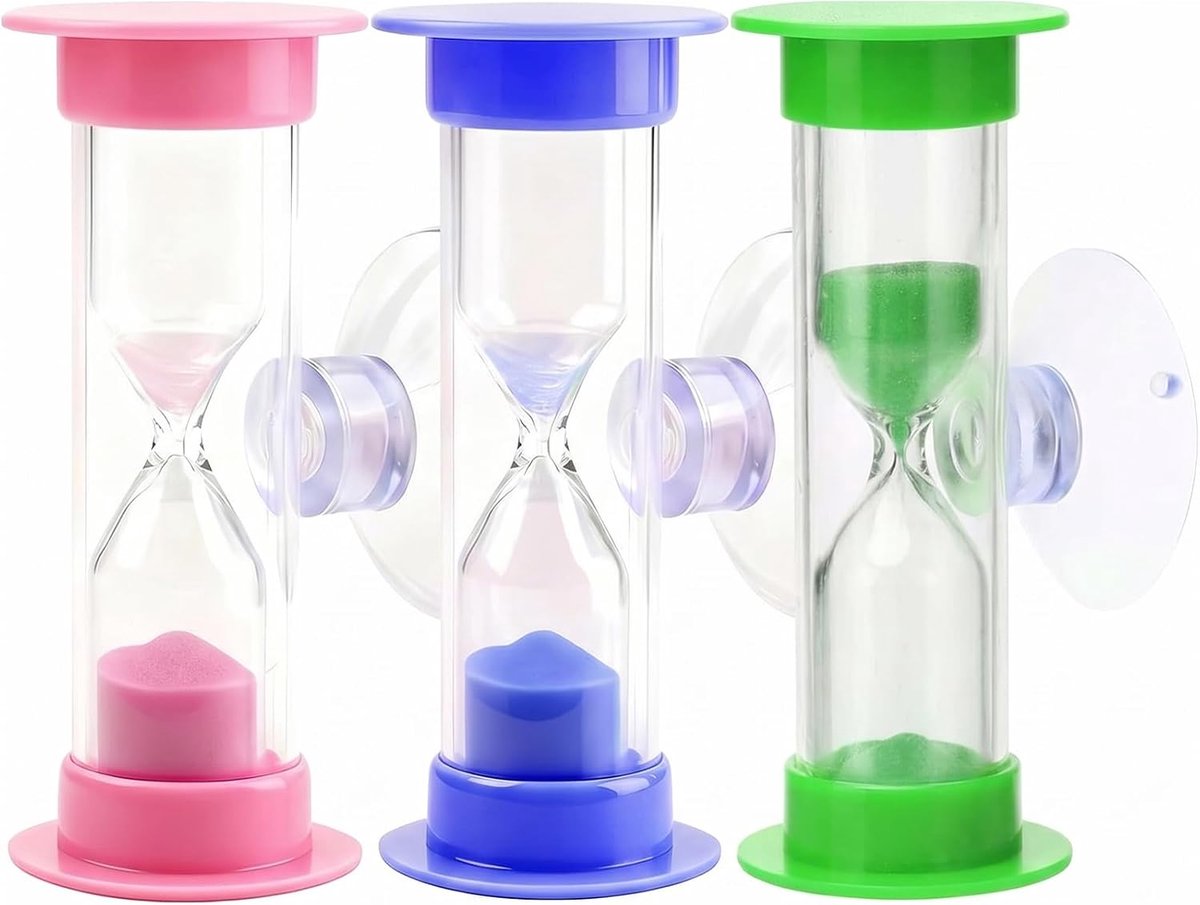 Set van 3 zandloper van 3 minuten voor tandenborstels voor kinderen, met zuignap, mini-timer voor tandenpoetsen voor kinderen, tijdmanagement klok voor spelletjes, oefeningen, studie