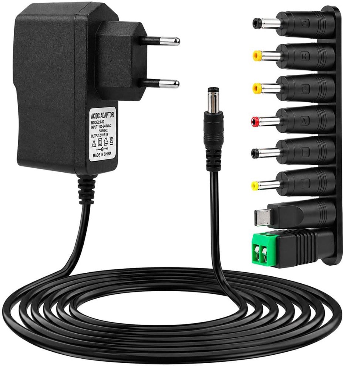 6 V 2 A transformator voeding AC 230 V naar DC 5,5 x 2,1 mm met 8