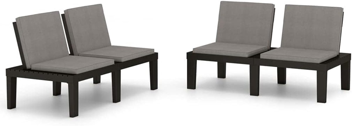 Tuinbank met kussens, 2 stuks, kunststof, grijs, lounge bank voor tuin, dik gevoerd zitkussen met ritssluiting, afneembaar en wasbaar, onderhoudsvriendelijk en robuust