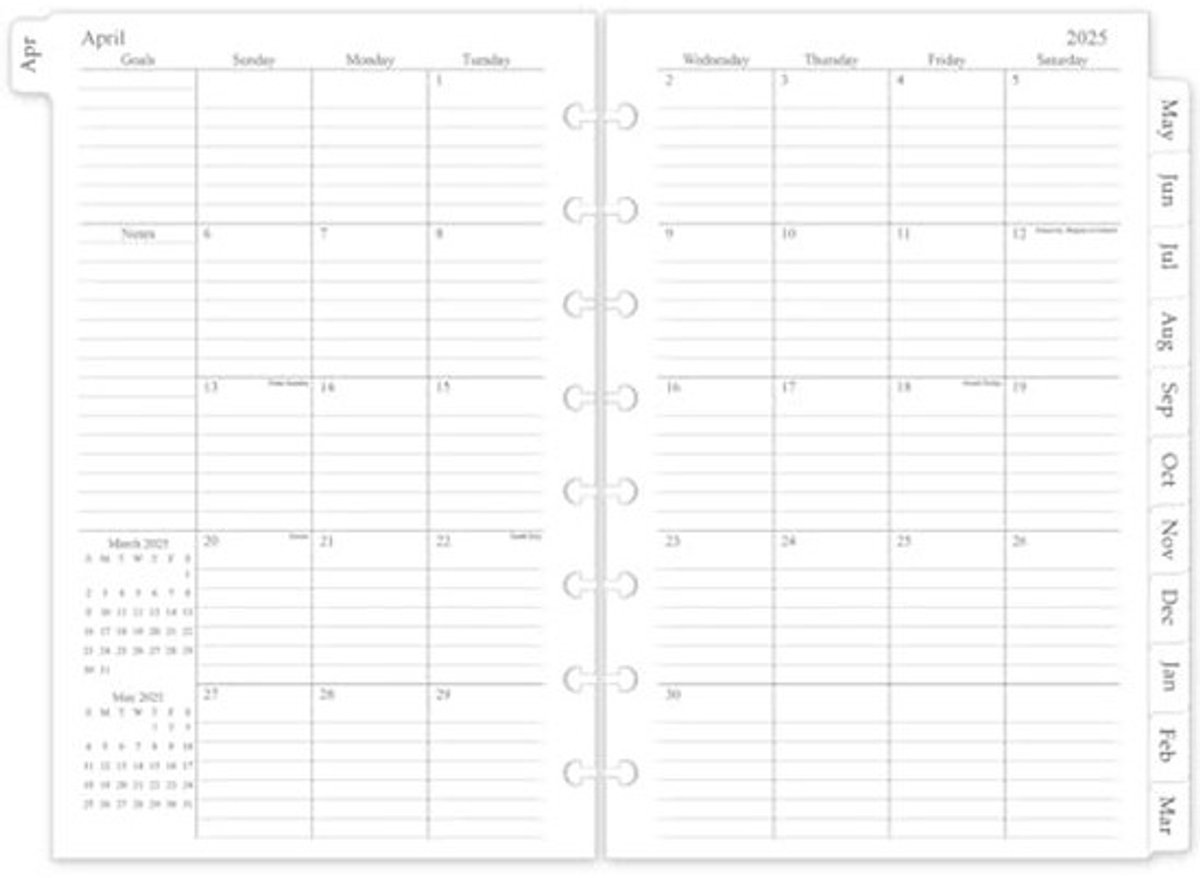 Maandelijkse Planner Navulling 2025-2026 voor 8-Disc Discbound - 15 Maandelijkse Kalenders met Tabs, 5.5"x8.5"