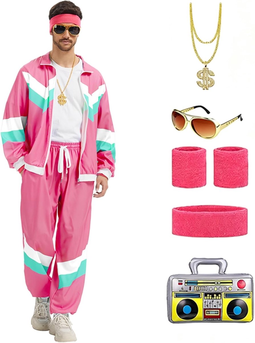 80-90-outfit voor heren en dames, retro trainingspak, disco full-body pak, hiphop-sportpak, joggingpak, streetwear, trainingspak, kostuum, carnavalskostuums