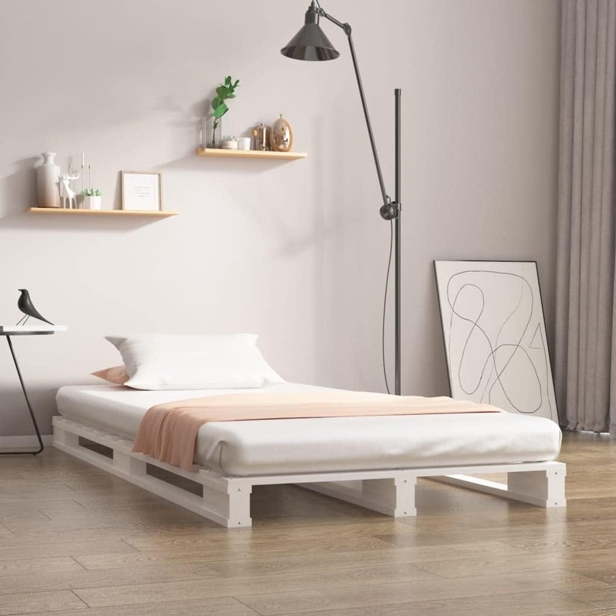 Houten palletbed grenenhout, 75 x 190 cm, wit, robuust bedframe met stabiele latten voor optimale matrasopslag