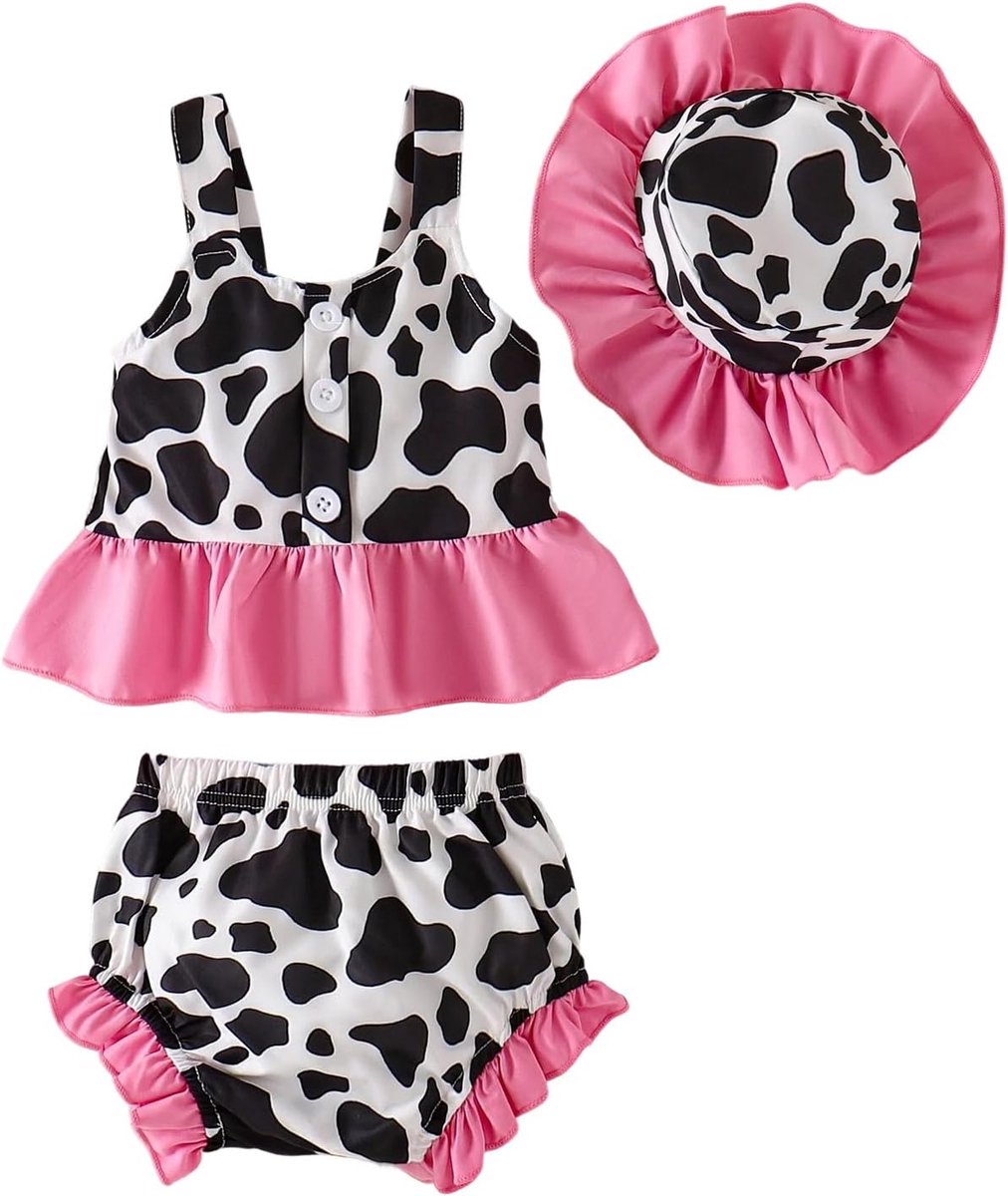 Babykleding voor meisjes, bovendeel met aardbeienpatroon, gestippelde shorts en hoed, zomeroutfits