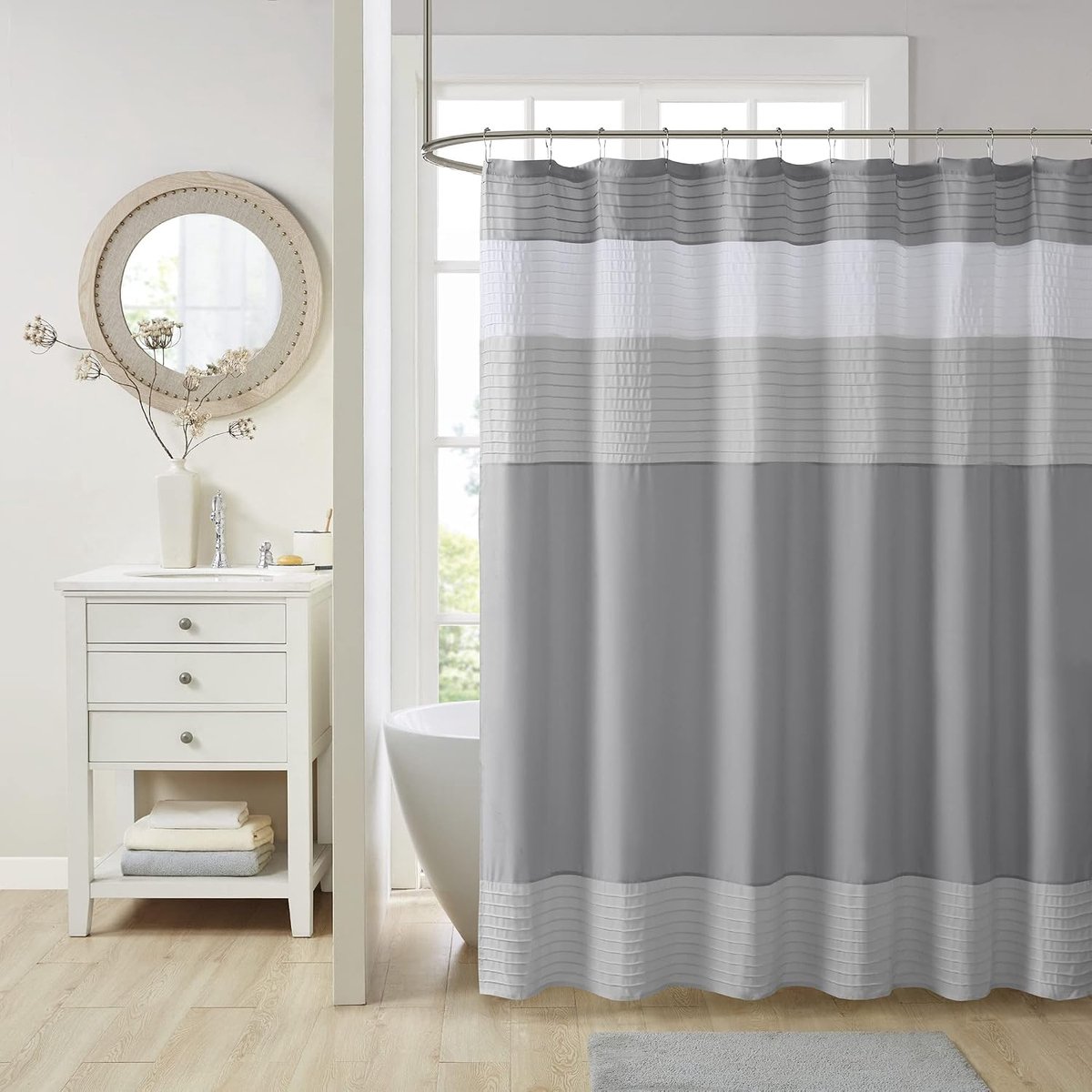 Spaces Windsor badkamer douche stukjes ruche patroon moderne elegante microvezel stof badgordijnen, 72 x 72, grijs