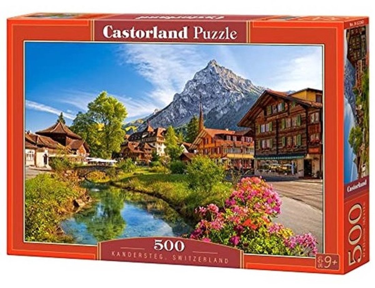 500 stukjes Legpuzzel, Kandersteg, Zwitserland; Alpen Puzzel met Bergdorp en Rivier voor Volwassenen