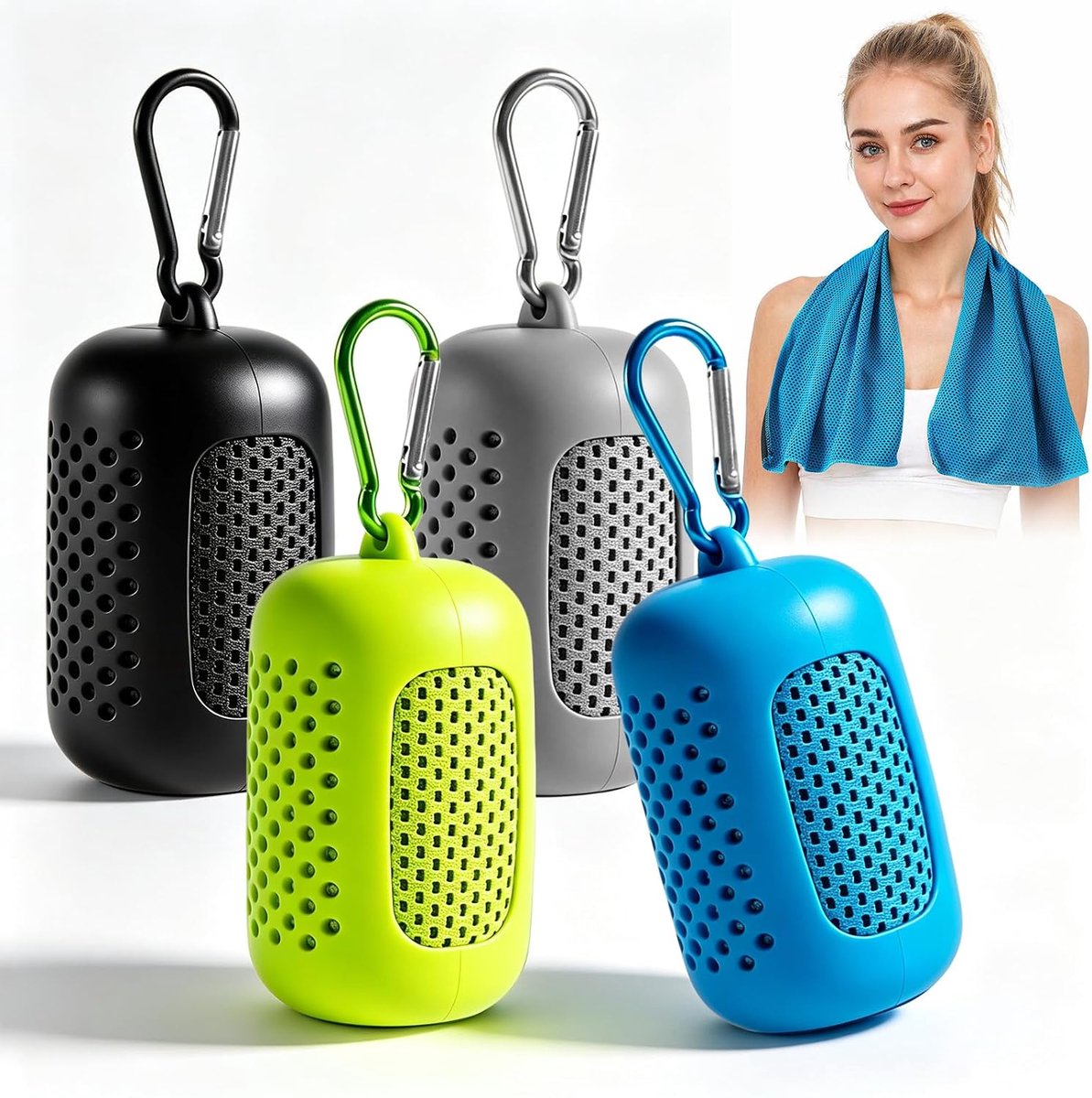 Microvezel set van 4 - 30 x 90 cm Cooling Towel onmiddellijke afkoeling door verdampingskoude, sneldrogend, herbruikbaar, met siliconen hoes, sport, fitness, yoga, hardlopen, outdoor, set