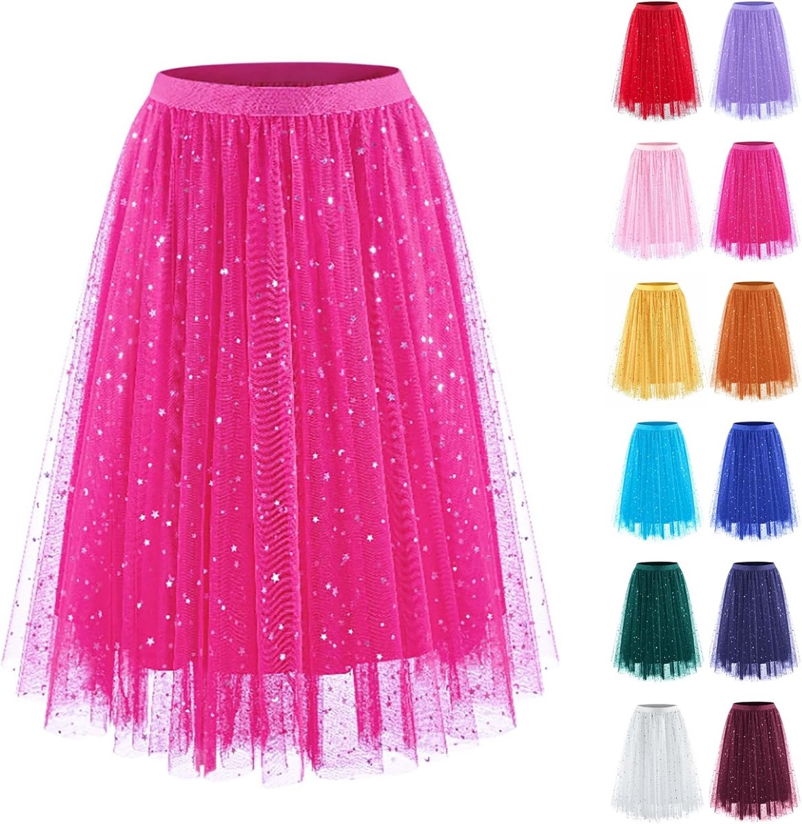 Rok voor dames, lang met glitters: hoge taille, tutu, rok, glitterrok, meerlaagse mesh, tule, rok, pully, carnavalskostuums, A-lijn, ballet dansrok, cosplay, carnavalskostuums