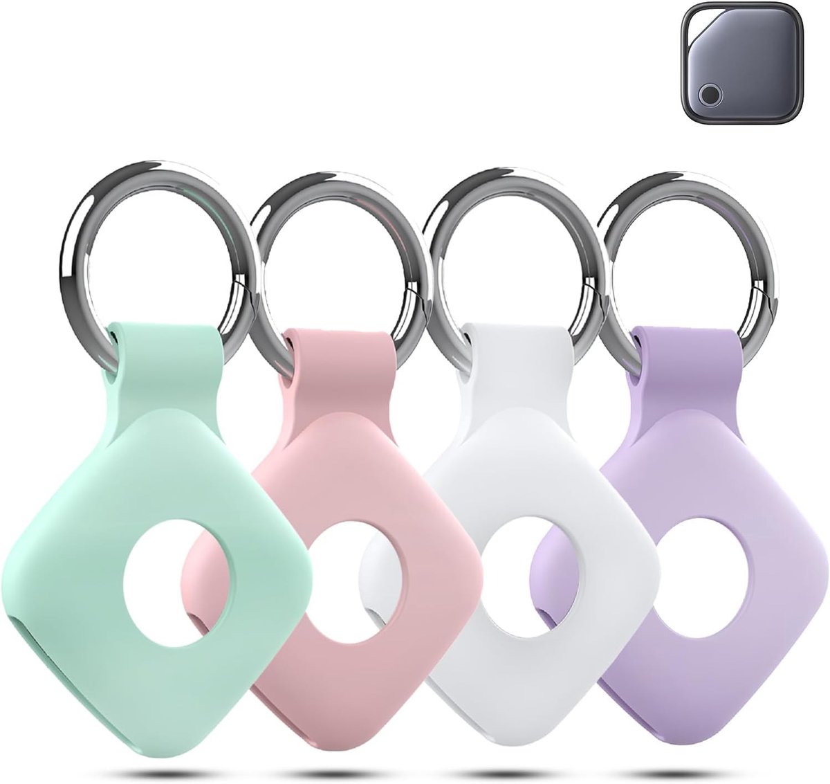 Siliconen beschermhoesjes voor UGREEN FineTrack, schokbestendig, krasbestendig, softcover, groen-roze-wit-paars, 4 stuks