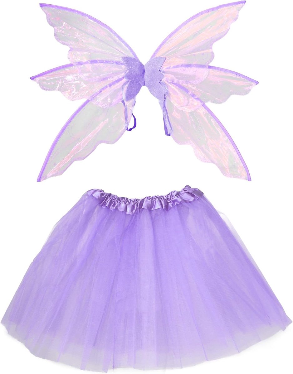 Feeënkostuum met vleugels en tutu-rok, 6-laags, voor volwassenen en jongeren, Halloween-set met 3D-vleugels, fantasy-cosplay