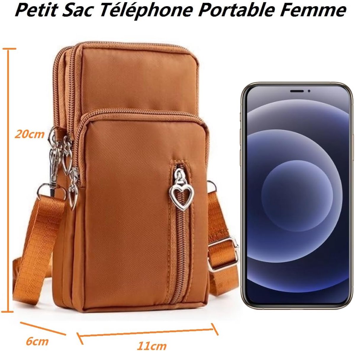 Telefoontas voor dames, mobiele telefoontas voor dames, kleine portemonnee voor mobiele telefoon, crossbody tas, hardlooptas, armband
