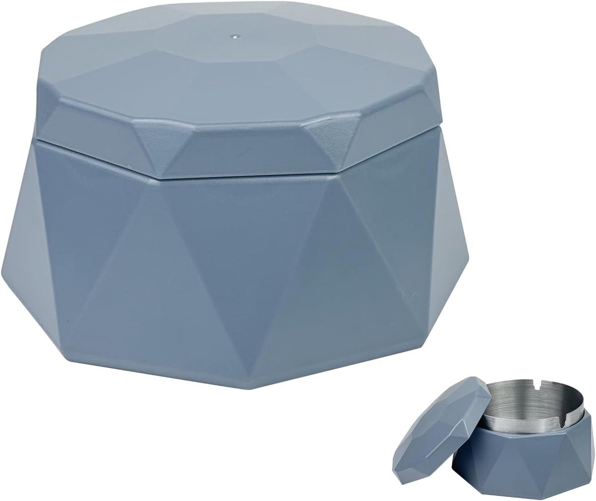 Asbak met deksel, winddichte asbak voor buiten, stormasbak met afneembare roestvrijstalen binnenemmer voor thuis, kantoor, patio, bar (blauw)