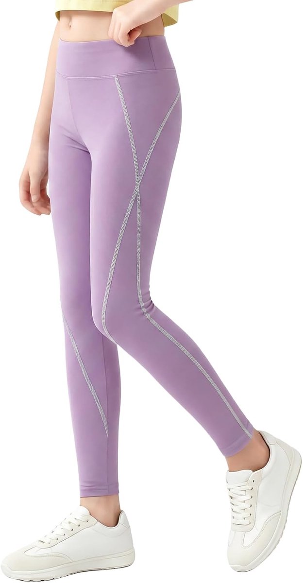 Legging voor meisjes met UPF60-zonbescherming, ademend, zacht, sportlegging, effen, yogabroek, basic hardloopbroek, elastische sportbroek, trainingsbroek, sportkleding, 5-14 jaar
