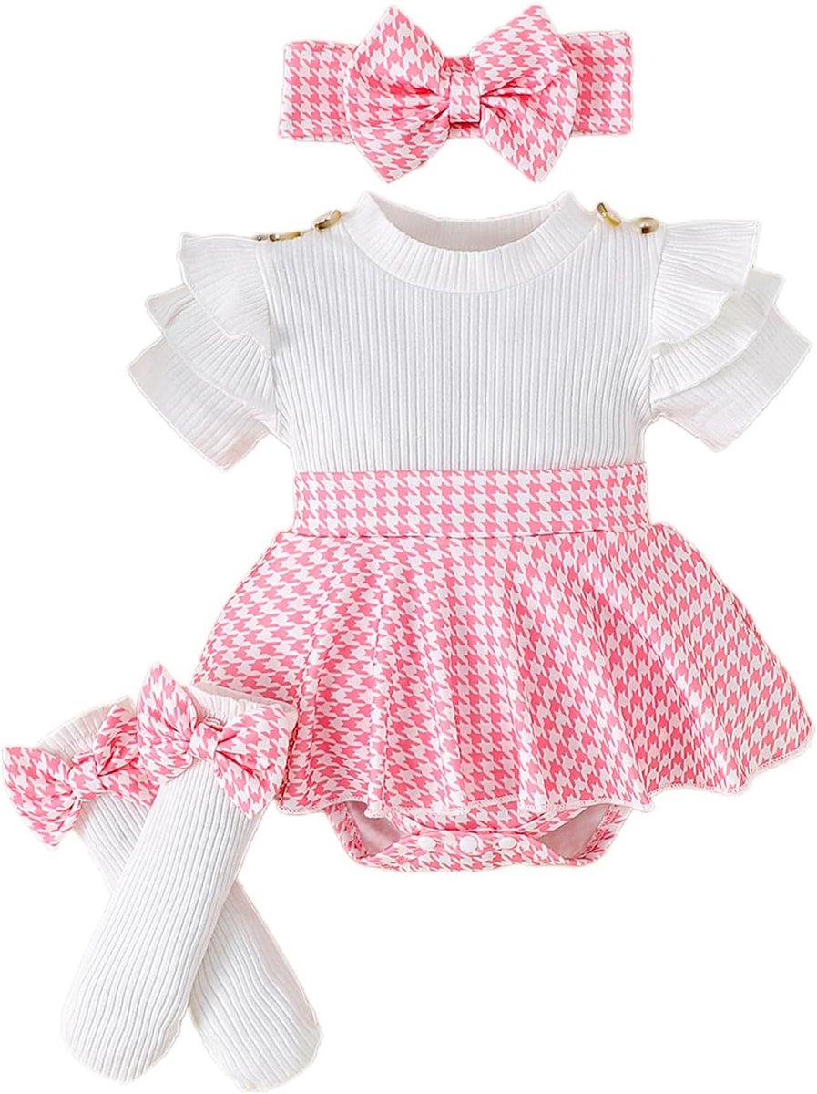 Baby Meisje Outfits Ruffle Lange Romper Top met Hoofdband Overall Jurk Kleding Set