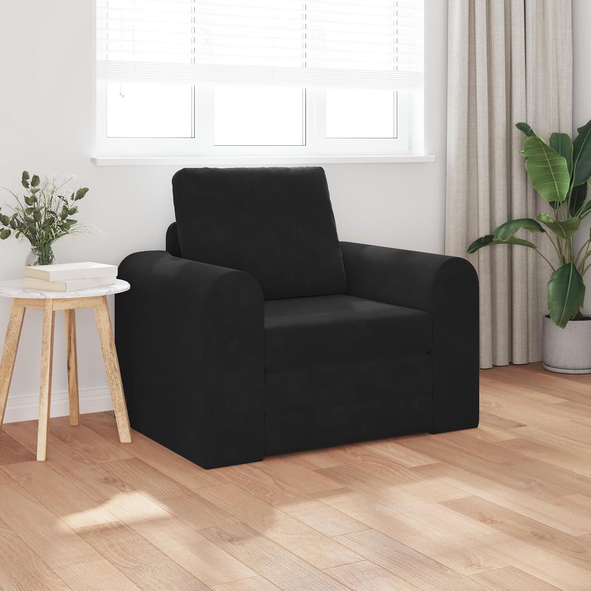 2-in-1, zwart, 98 x 71 x 83 cm, fluweel, modern design met hoog comfort en flexibiliteit, voor kleine woonruimtes, stijlvol zitmeubel met behaaglijke kussens