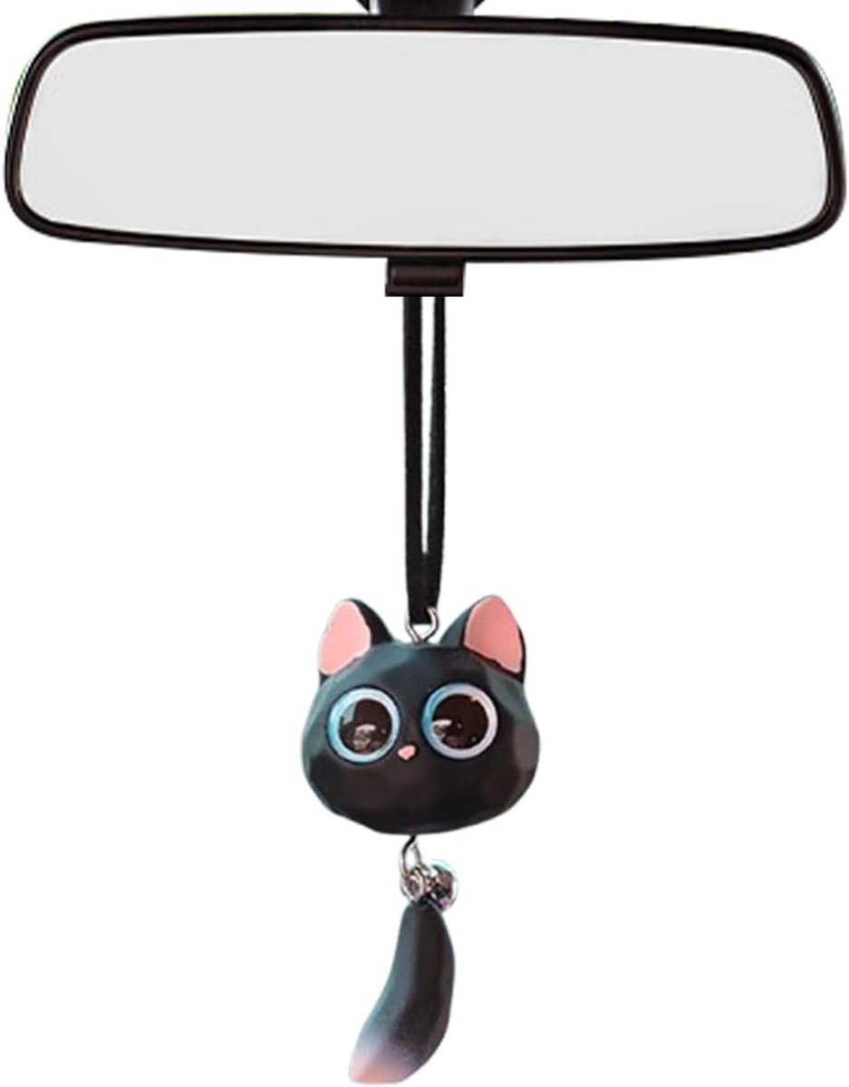 Autospiegel accessoires, eenvoudig te verstellen, grappige en schattige autodecoratie, achteruitkijkspiegel, motief zwarte kat, hanger auto