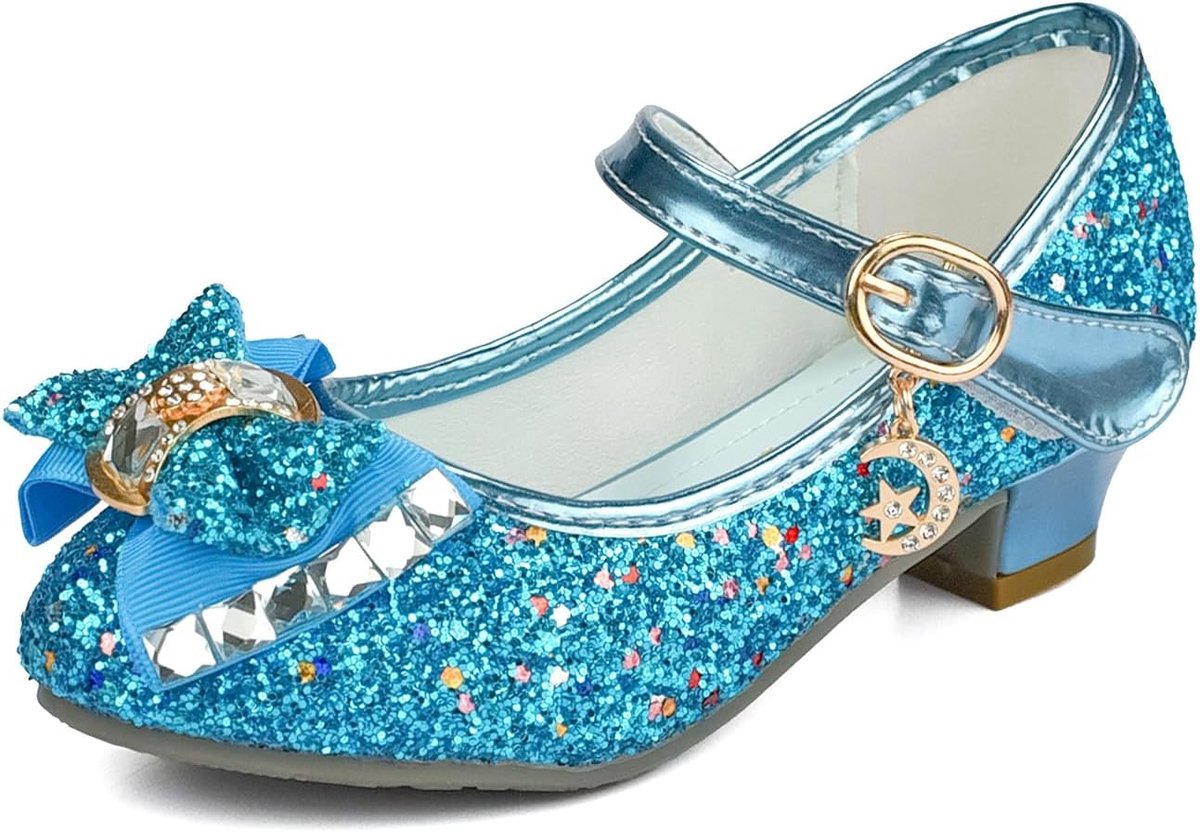 Schoenen met hak en pailletten voor meisjes, Glinsterende koningin-aankleedschoenen voor feestjes en verjaardagen Blauw 33