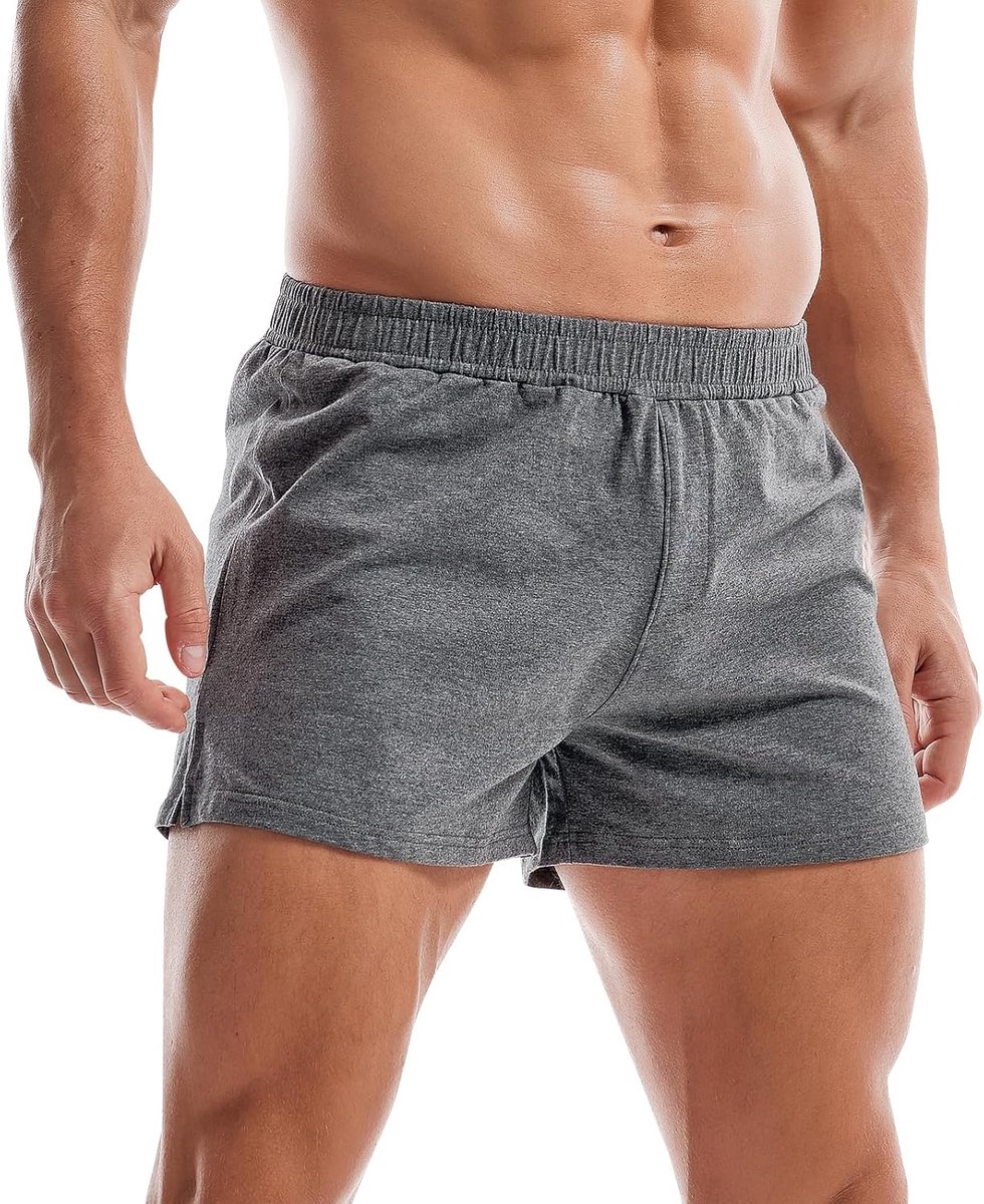 Coulee Slaapbroek voor heren, kort, katoen, 7,5 cm, lichte pyjamabroek voor heren, korte zijsplitten, shorts