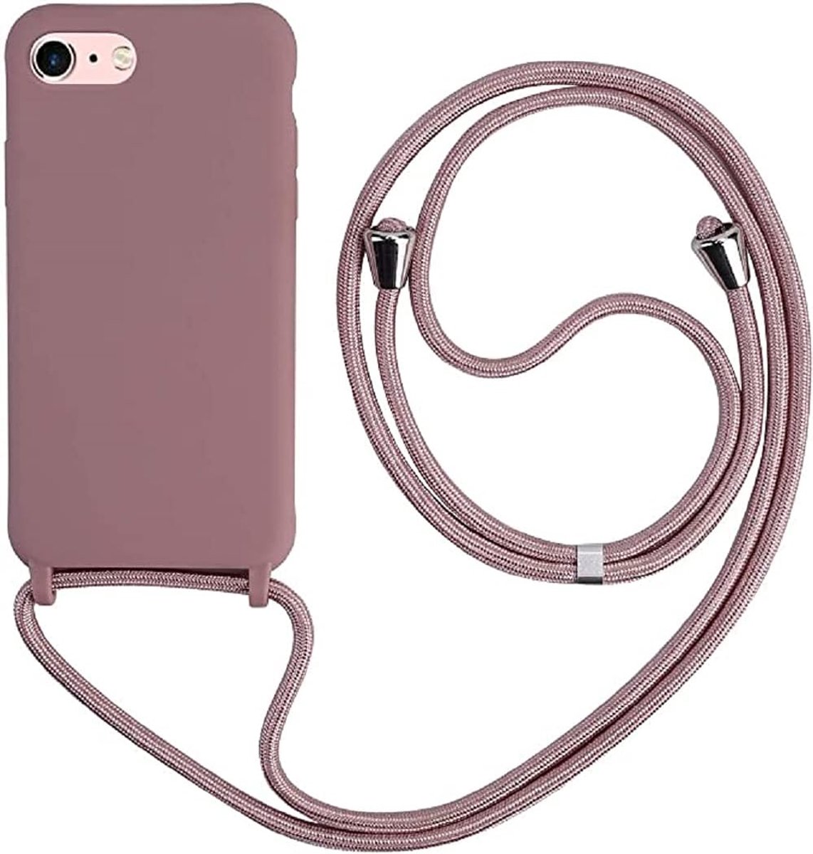 Telefoonhoes, compatibel met iPhone 7 Plus/8 Plus, stijlvol siliconen hoesje met nekkoord, schokbestendige TPU-bumperhoes, telefoonhoesje met koord voor iPhone 7 Plus/8 Plus, roségoud
