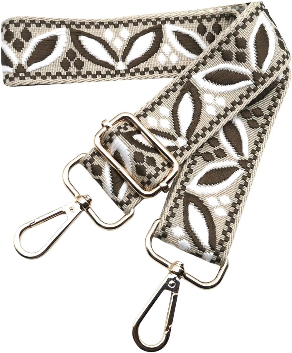 Tasriem om te wisselen, brede schouderriem voor damestassen, 3,8 cm, tasriem met goudkleurige karabijnhaak, schouderriem voor dames, moderne crossbody, handtas, beige-donker kaki, 609