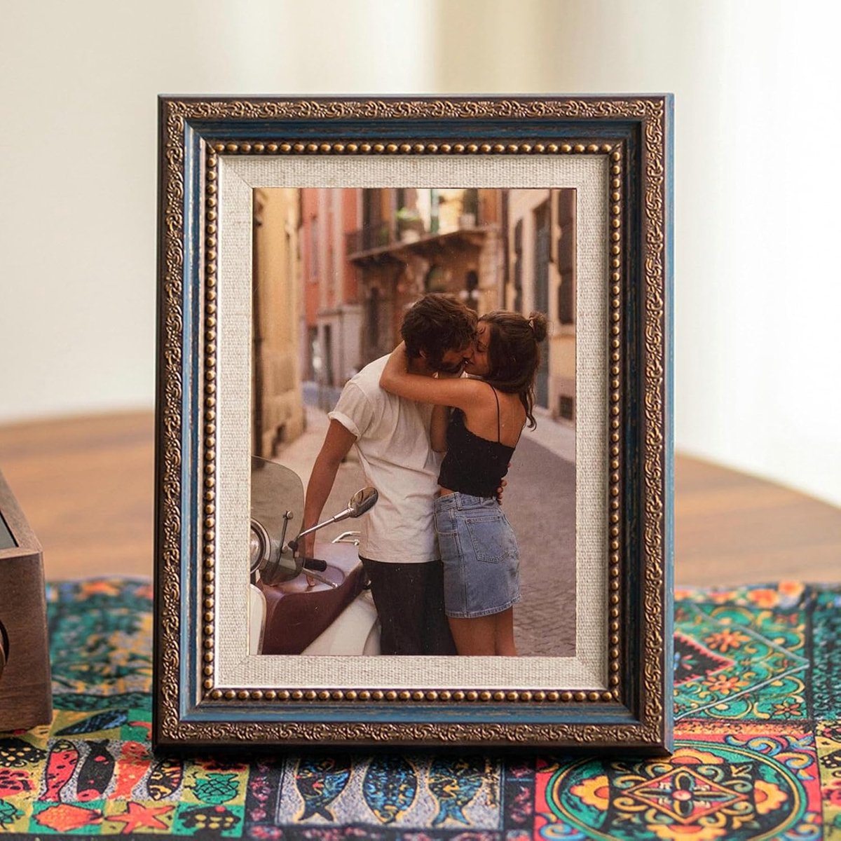 Fotolijst 3,5x5 Kleine Horizontale & Verticaal voor Tafelblad Display, Rechthoek Fotolijsten Blauwe Frames voor Woonkamer