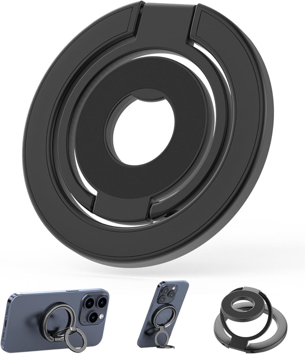 Telefoonring, 1 stuk, zwart, 360 graden inklapbare handgreep, magnetisch, voor iPhone 17/16/15/14/13/12 Pro Max