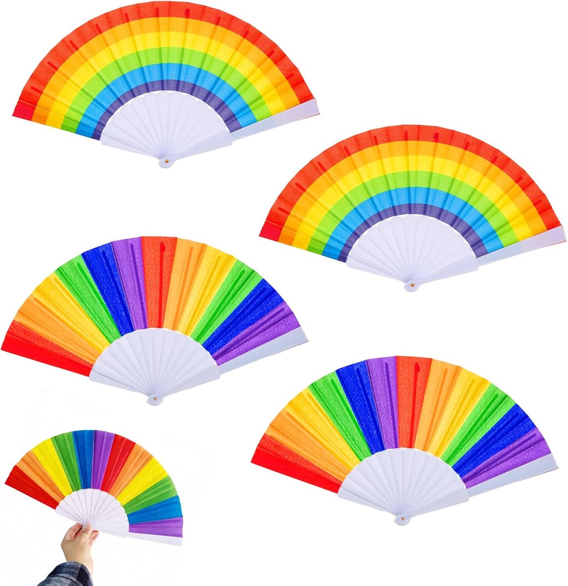 Set van 4 regenboogwaaiers voor zomer, feest, bruiloft, handwaaier in bonte kleuren, draagbaar en decoratief