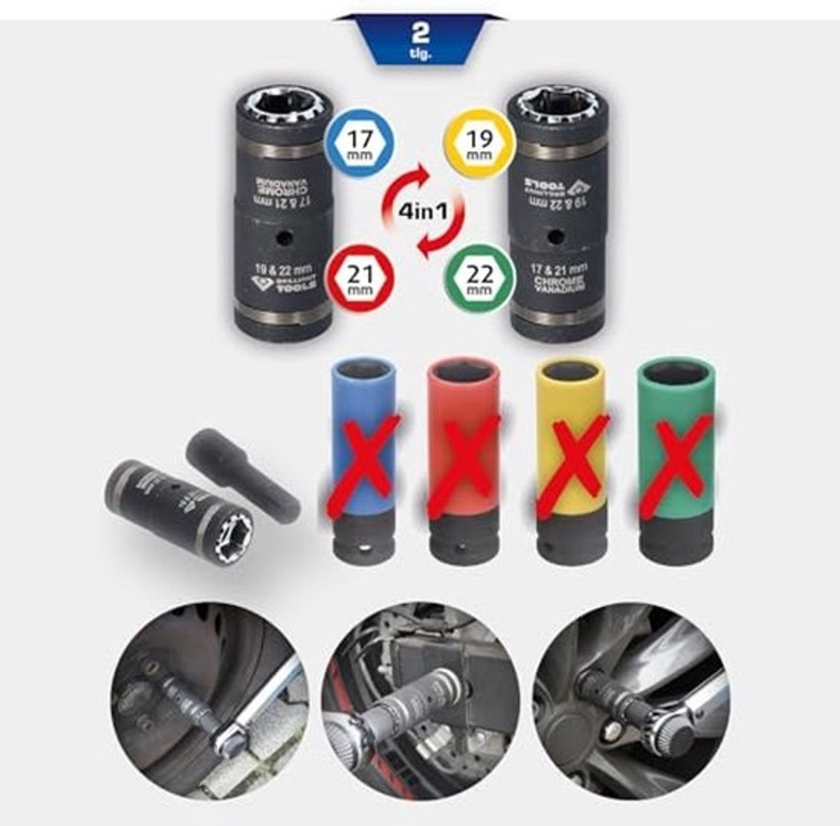 4-in-1 Krachtdoppenset 2-delig 1/2"