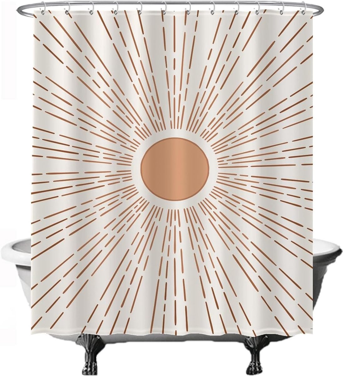 Douchegordijn - Zon Aesthetic Boho Bohemian - 180 x 200 cm – Waterdicht Wasbaar Anti Schimmel - Badkamer Accessoires - Gordijn - Badgordijn - met 12 ringen - Oranje Beige Sepia