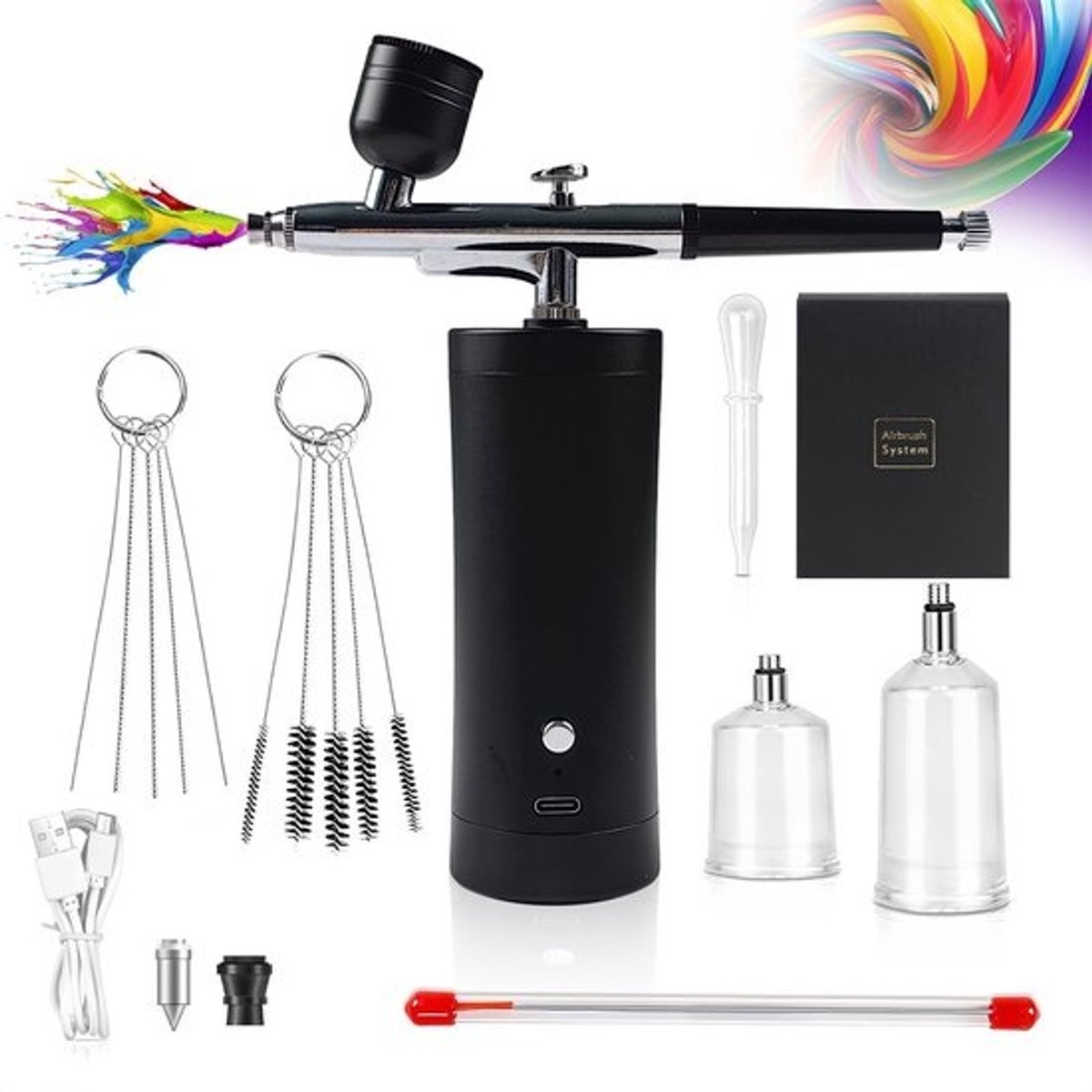 Dailygoods - Airbrush Kit, Oplaadbare Draadloze Airbrush Compressor Hogedruk Airbrush set Draagbare Draadloze luchtborstel met Reinigingsborstelset voor Kapper, Nagelkunst, Taartdecor, Make-up