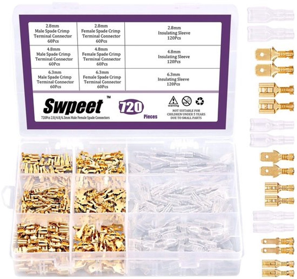 Solidchoice - 720Pcs Spade Connectors Set - Mannelijk en Vrouwelijk Crimp Terminals