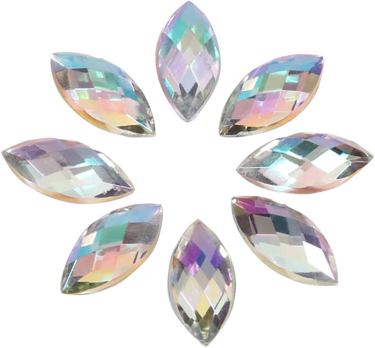 500 Stks Paard Oogvorm Crystal AB Acryl Plaksteen Steentjes Oogvormige Diamant Kralen Platte Achterkant Zonder Gat(white)