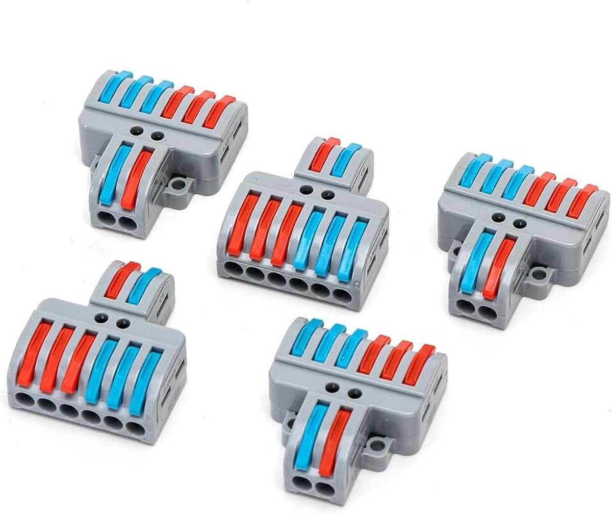 Klemblokken (5 stuks) in helder grijs en oranje, ideaal voor veilige elektrische verbindingen in uw projecten. Betrouwbaarheid en stijl in één pakket.