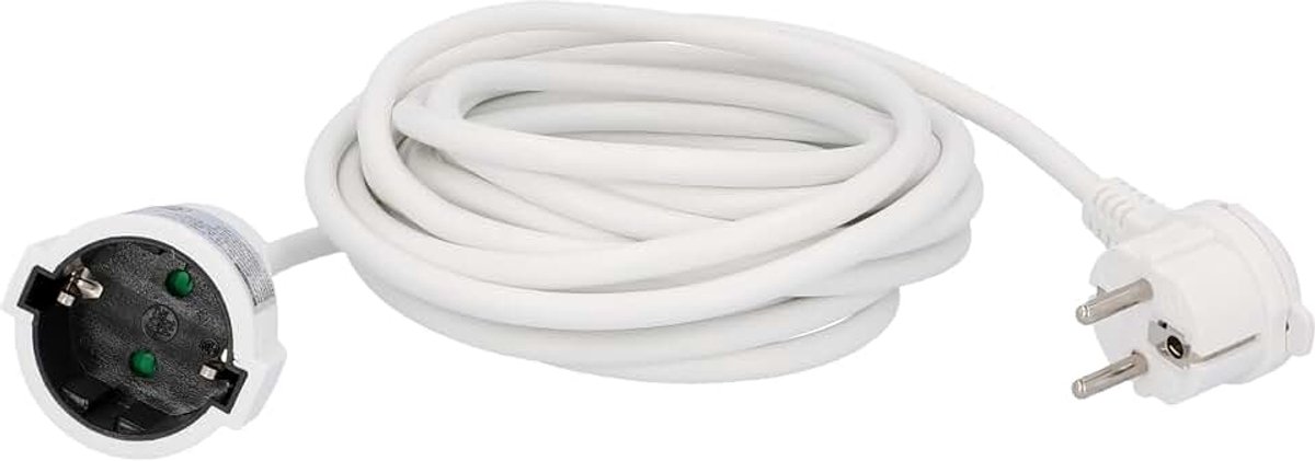 Schuko-verlenging met platte stekker, 5 meter, wit