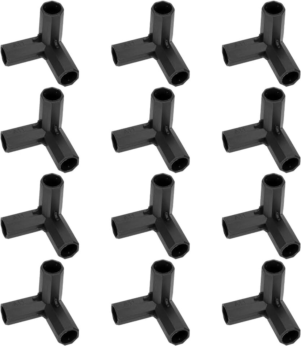 12 stuks 11 mm broeikasframe bouwconnectoren, 3-weg haakse pijpfitting voor druivenlatwerk/zonnebrandwerende schuur/tuinplantenpalen, kasaccessoires [zwart]