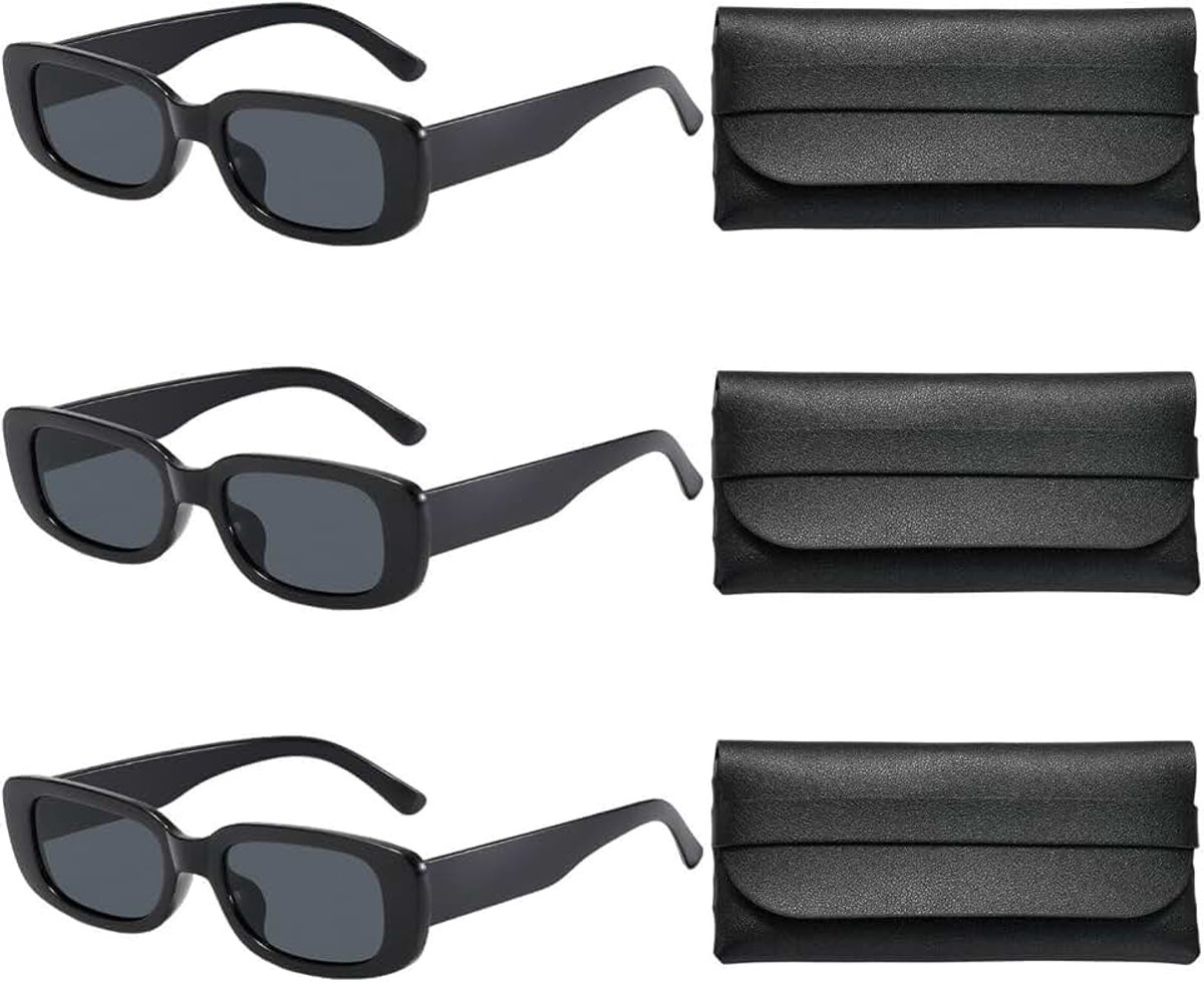 Stks Zwarte Anti-Uv Glazen, 3 Stks Zwarte Glazen Opbergtas, Kleine Frame Retro Zonnebril, Y2K Stijl Mode Accessoires.