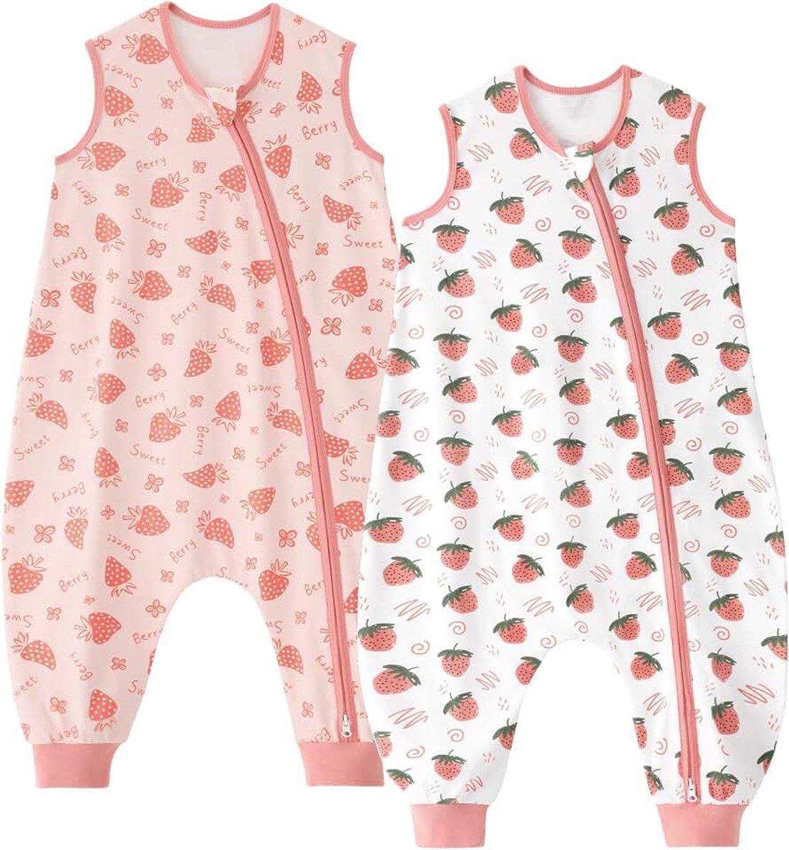 Babyslaapzak met voeten 0,5 TOG 70 cm roze aardbei