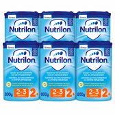 Six boîtes de lait Nutricia Nutrilon pour tout-petits, 800g, 2-3 ans.
