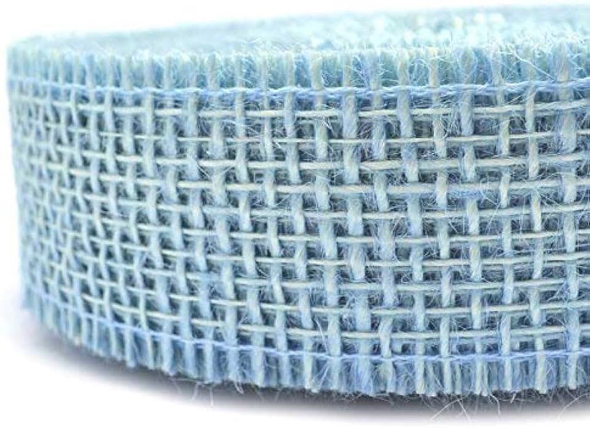 25 m x 40 mm, decoratieband, jute, lichtblauw, cadeaulint, 4 cm, rasterband, lint van natuurlijk jute, duurzaam, Pasen, doop, geboorte, decoratie, geschenkverpakking
