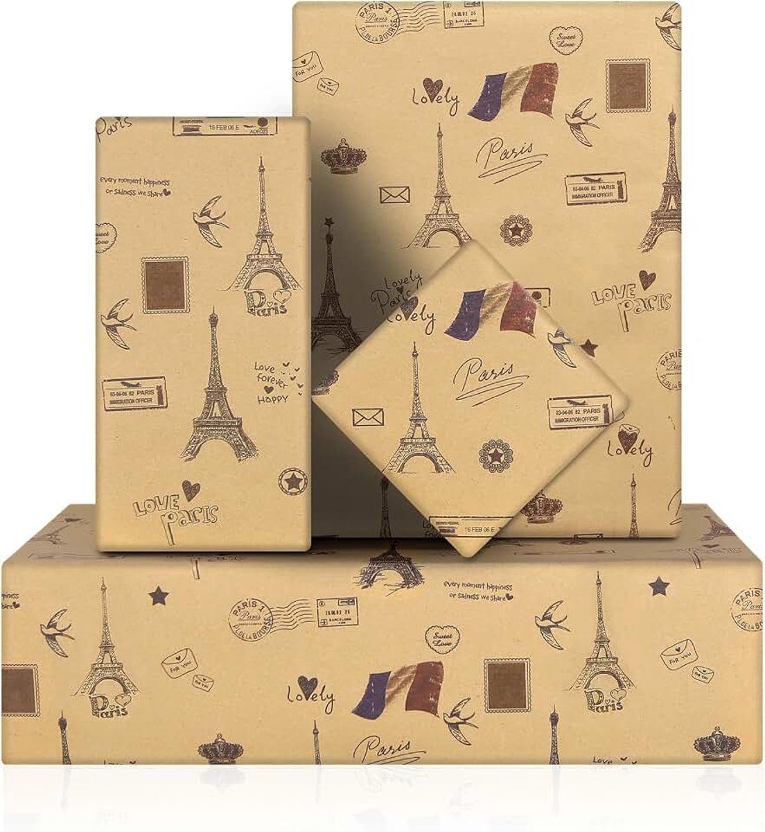 Parijs Eiffeltoren Inpakpapier, 4 vellen vintage kraftpapier Europa reiziger cadeaupapier voor reizen bruiloft verjaardag Bastille dag feest decoratiebenodigdheden, 52x75cm