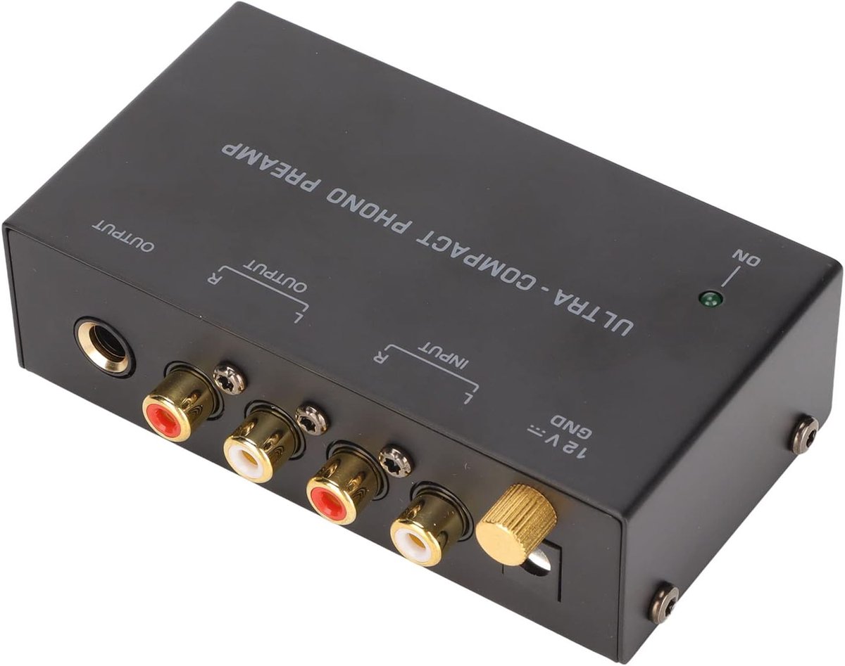 Phono-draaitafelvoorversterker, Compacte Speler Draaitafel-voorversterker, ingang uitgang, Mini-audio Stereogrammofoon, met Onafhankelijke Knopbediening. 100‑240V(EU)