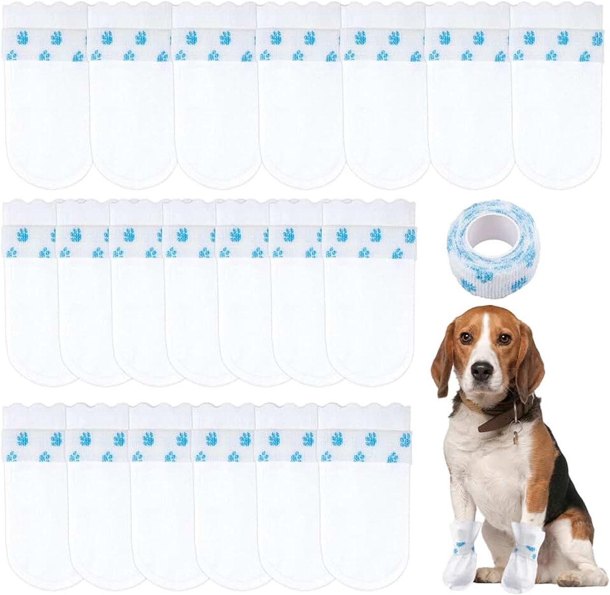20 stuks, eenmalig gebruik, pootbescherming om likken te voorkomen, pootbescherming hond letsel, hondensokken voor binnen en buiten (S, 0,5 - 7 kg)