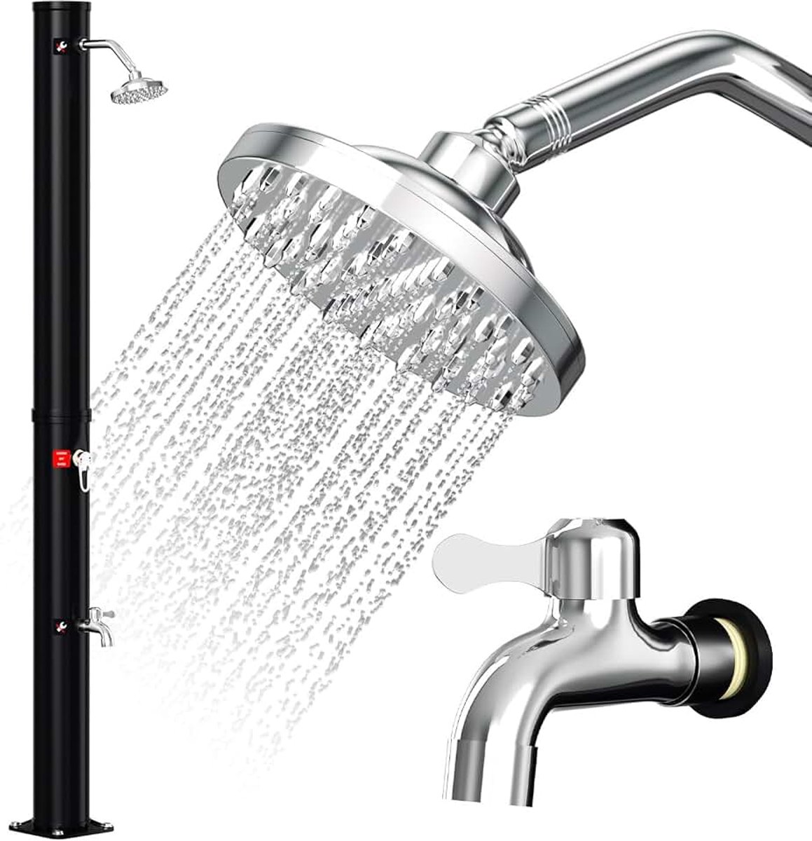 Zonnedouche, 20 liter, 360 graden draaibaar, complete set met voetdouche, direct klaar voor gebruik, incl. alle montageonderdelen, tuindouche, zwart