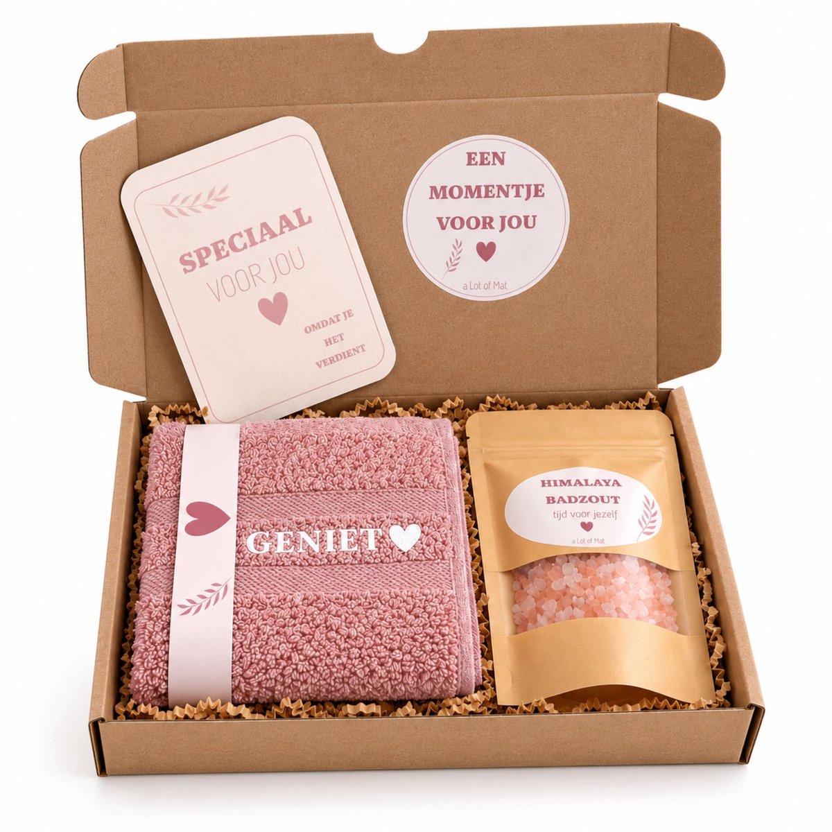 Brievenbus Cadeau voor Haar - Verwenpakket Vrouw - Himalaya Badzout & Gastendoekje - Persoonlijk Kaartje