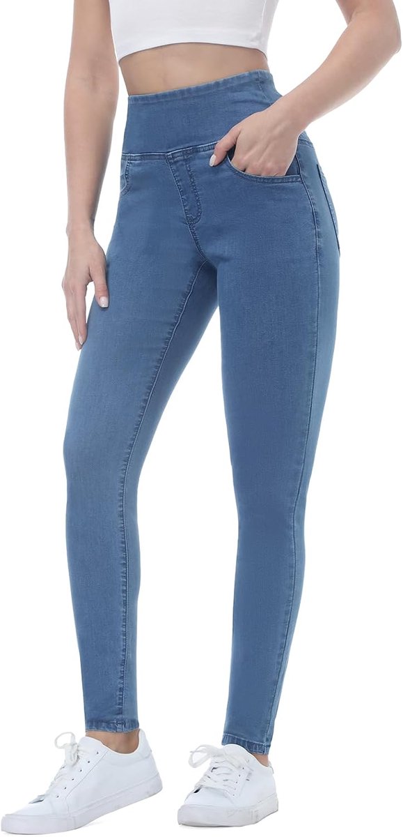 Jean Skinny Femme Taille Elastique,Jeggings Taille Haute avec 4 Poches Extensible Mode Slim Pantalon Stretch Crayon Pantalon
