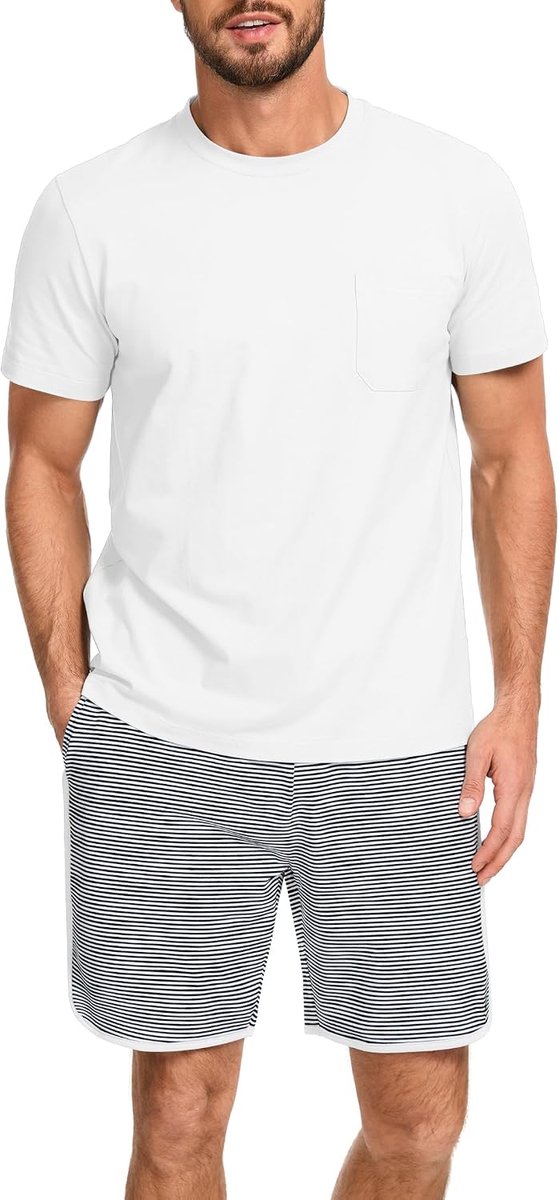 Pyjama heren korte strepen pyjama set zomer katoen pyjama voor mannen nachtkleding shorty tweedelige pyjama's