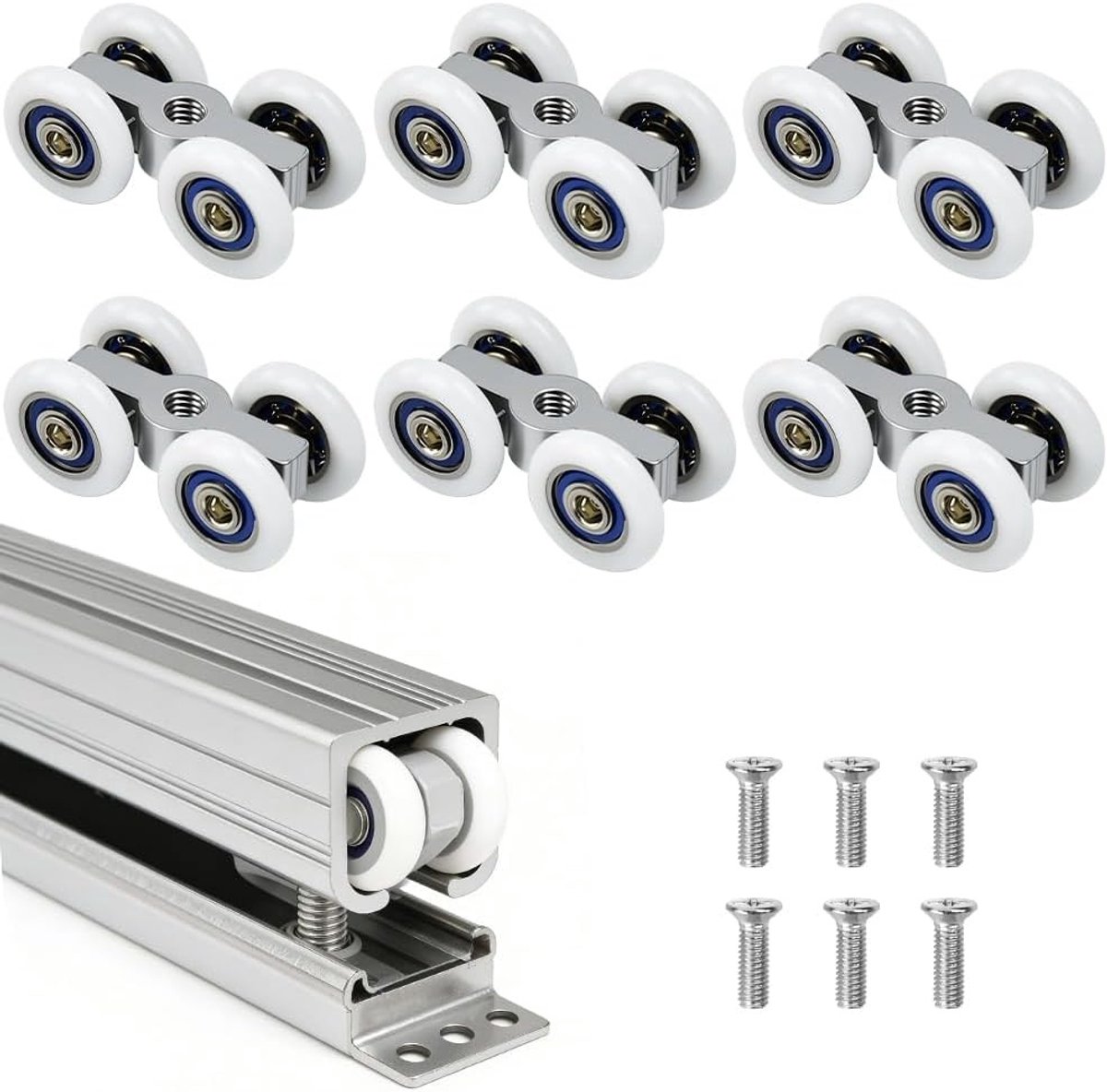 Douchecabine wieltjes - Wit en zwart - Aluminiumlegering en nylon - Set van 6 met M6-schroeven - Voor glazen schuifdeuren