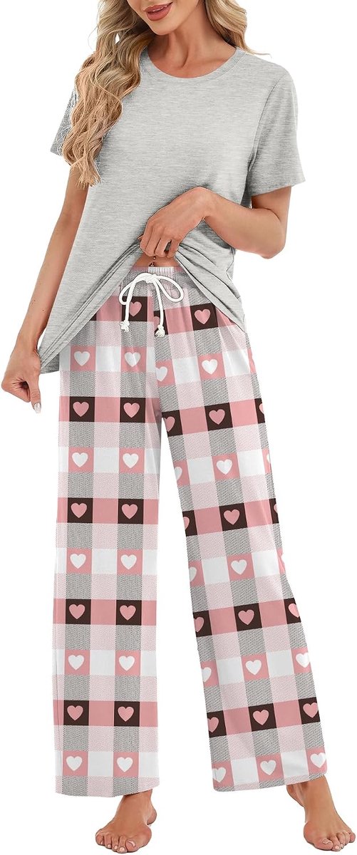 Pyjama voor Vrouwen Leuke Pjs Set Zachte Co ord Sets Loungewear Korte Mouw Pjs Dames Pyjama Nachtkleding Pyjama Bottoms Broek met Zakken Trekkoord Nachtkleding