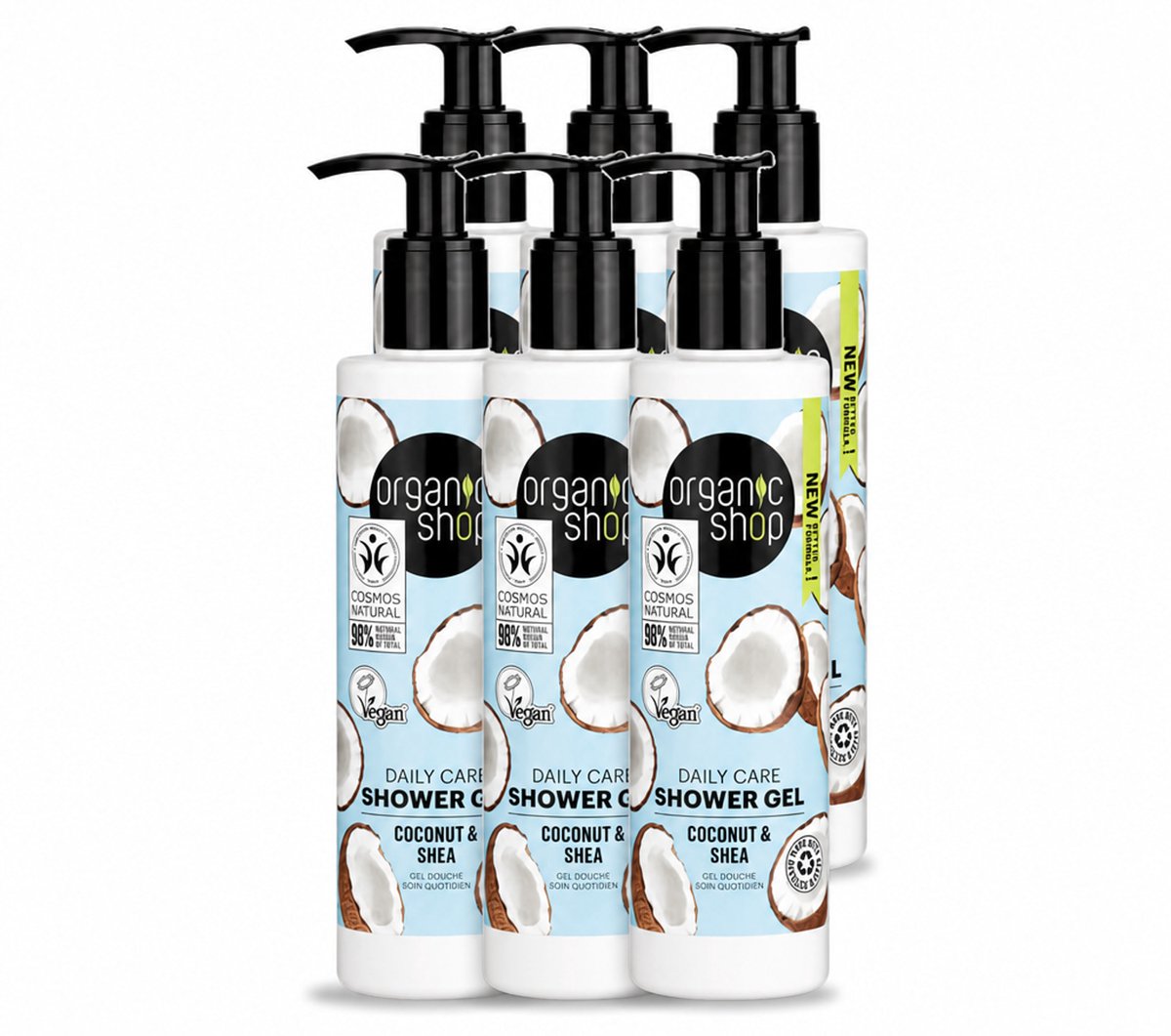 6 x Organic Shop - Daily Care Coconut & Shea Shower Gel - Hydratatie & Verzorging - 280 ml - Voordeelverpakking - 6 stuks